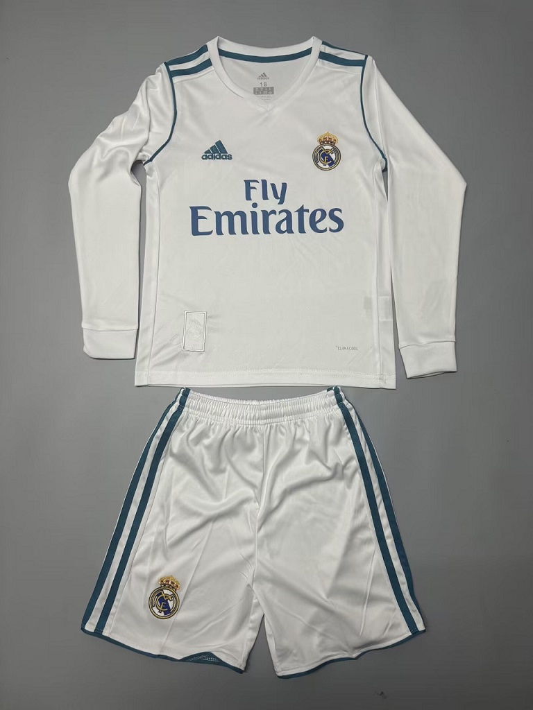 Kids-Real Madrid 17/18 Home Long Soccer Jersey